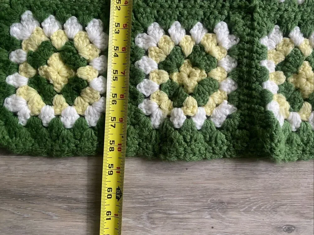 Handmade Crochet Afghan Granny Square Diamond Shape Throw Blanket 58x67 Retro Bo